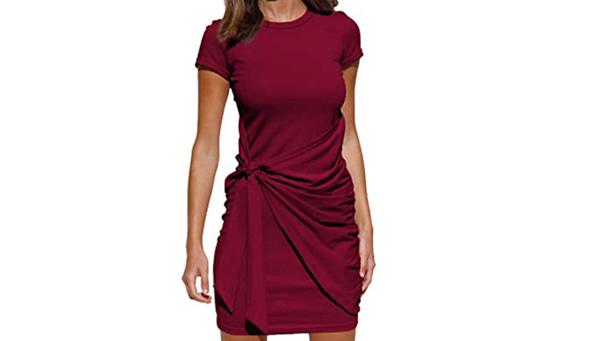 Short-Sleeved Tie-Waist Mini Dress - 3 Colours & Sizes from Discount Experts