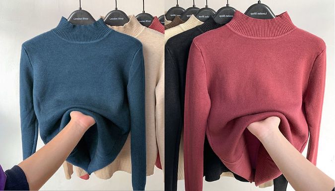 Fleece-Lined Round Neck Top - 7 Colours, 5 Sizes from Discount Experts