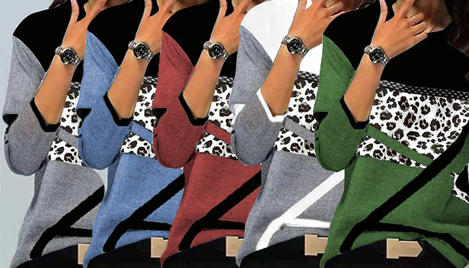 Women's Leopard Print Long Sleeve T-Shirt - 5 Colours & 6 Sizes at Discount Experts