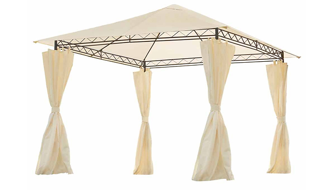 3x3m Metal Gazebo with Cream Roof & Curtains Deal Price £129.99