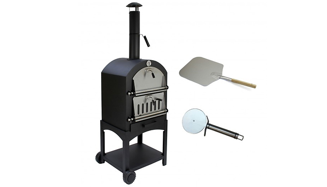KuKoo Steel Charcoal Pizza Oven With Cooking Tools – 2 Options Deal Price £159.99