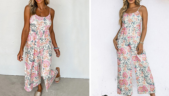 Floral Spaghetti Strap High-Waist Jumpsuit - 3 Colours & 5 Sizes from Discount Experts