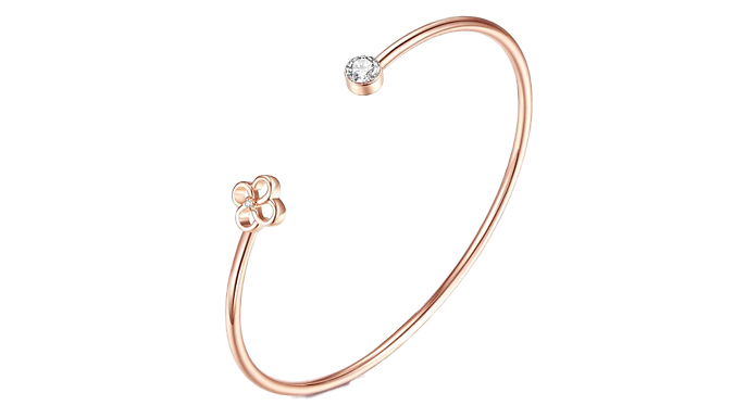 Diamond & Crystal Rose Gold Plated Flower Bangle from Discount Experts