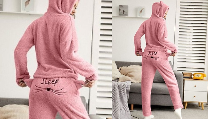 Women's Cute Hooded Meow Pyjamas Set - 4 colours & 7 sizes from Discount Experts