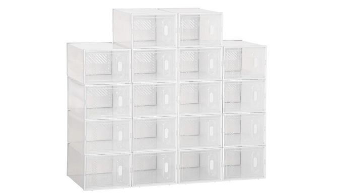 18 Piece Stackable Clear Shoe Box Set with Magnetic Doors from Discount Experts