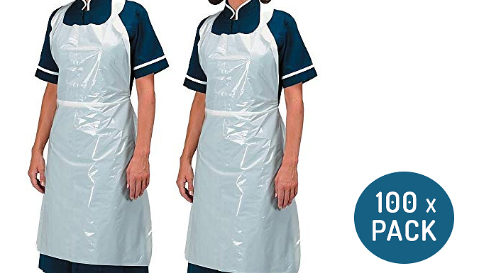 100 White Disposable Anti-Bacterial Aprons from Discount Experts