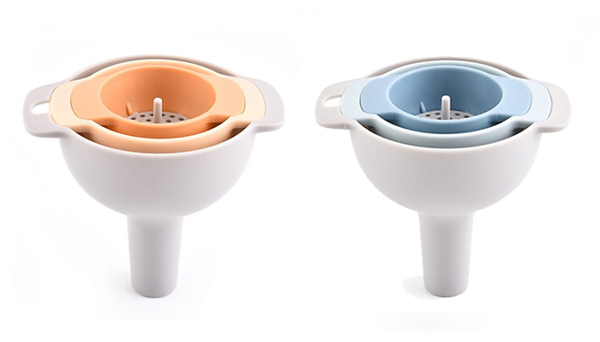 4-In-1 Plastic Kitchen Funnels with a Removable Filter - 2 Colours at Discount Experts
