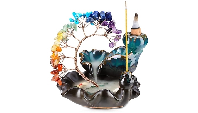 Ceramic Incense Burner with Rainbow Crystal Tree - 2 Colours from Discount Experts