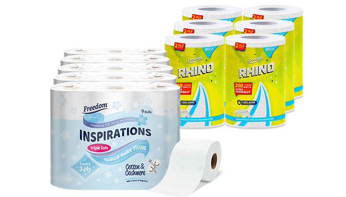 69 or 114 Freedom Jumbo Rhino 3-Ply Toilet Paper & Kitchen Towels from Discount Experts