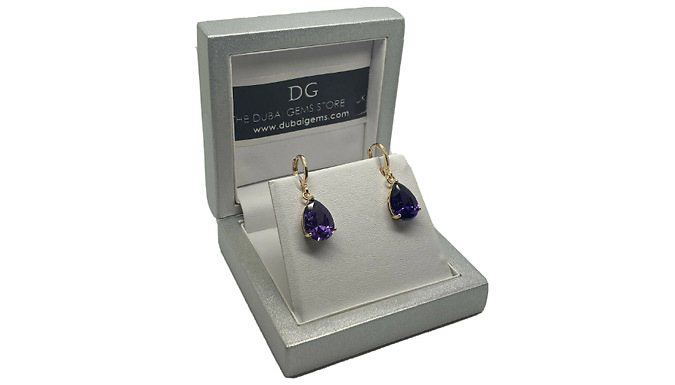 Pear-Cut Purple Gemstone Dangle Earrings from Discount Experts