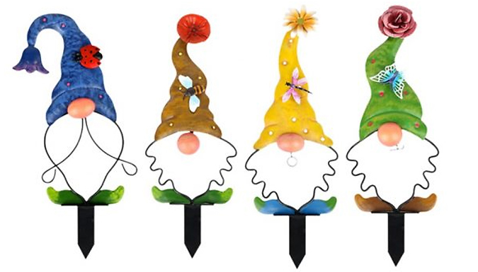 1 or 4 Metal Garden Gnome Statues - 4 Colours at Discount Experts