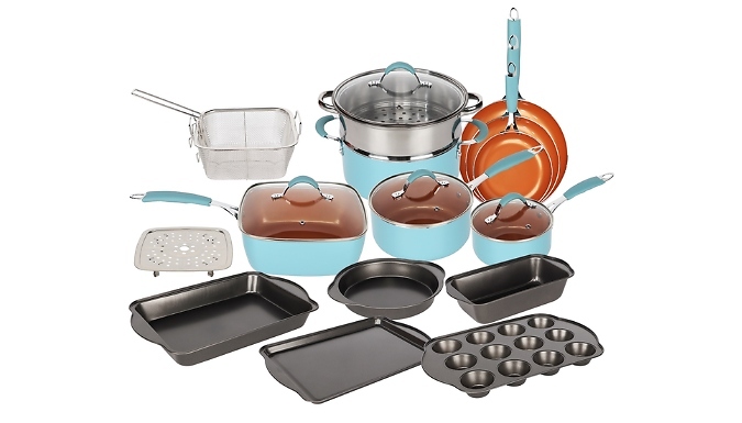 19-Piece PFA-free Non-Stick Cookware & Baking Set - 3 Colours from Discount Experts
