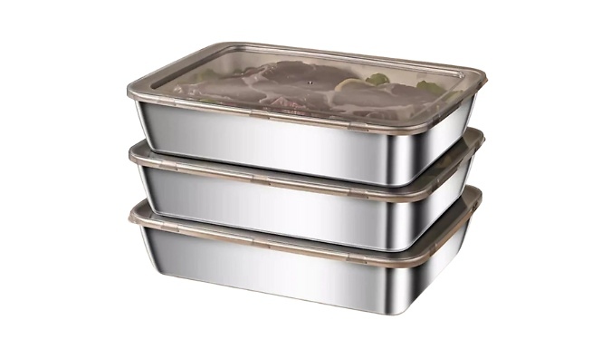 Food-Grade Stainless Steel Food Containers - 3 or 6-Pack. at Discount Experts