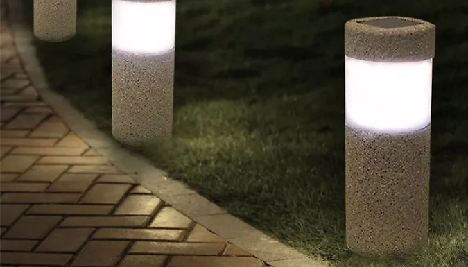 Solar Stone-Effect White LED Pillar Lights - 1, 2 or 4 Lights from Discount Experts