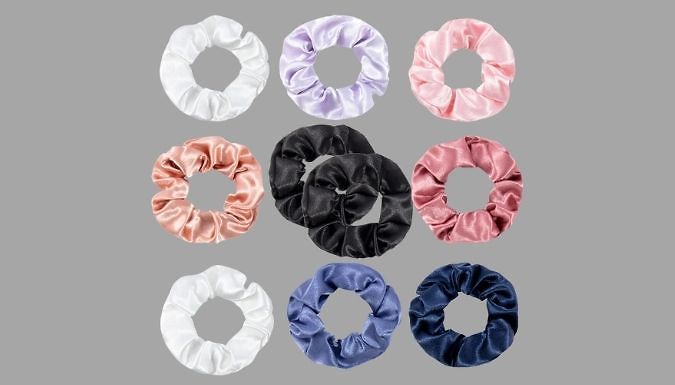 10-Pack of Silky Satin Elastic Hair Scrunchies - 9 Colour Options at Discount Experts
