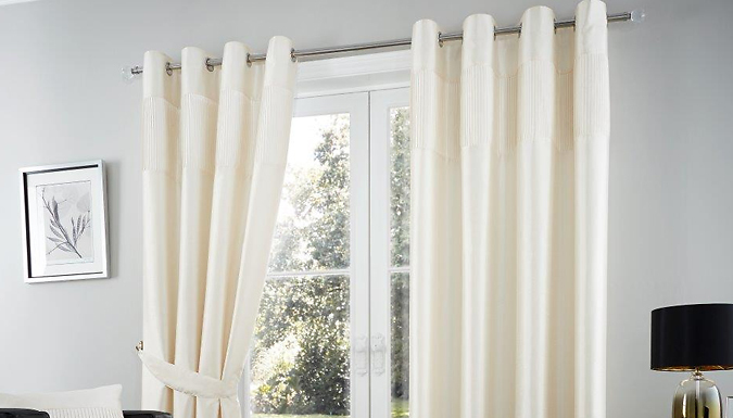Pair of Pleated Detail Fully-Lined Eyelet Curtains- 3 Colours Deal Price £39.99