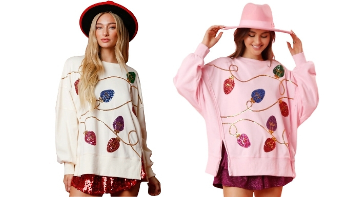 Oversized Sequin Long Sleeve Jumper - 4 Colours, 5 Sizes from Discount Experts