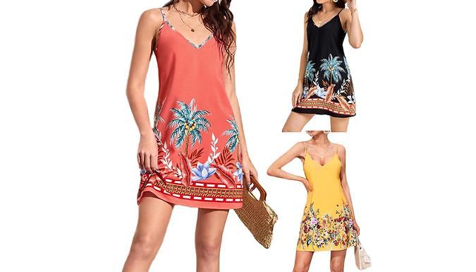 V-neck Print Sleeveless Dress - 3 Colours, 4 Sizes at Discount Experts