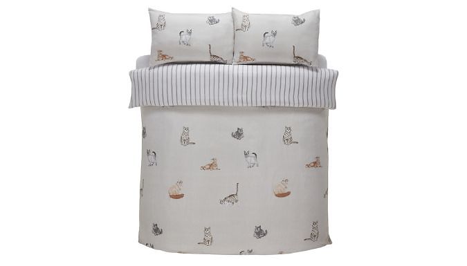 Cat & Stripes Reversible Bedding Set - Single, Double & King. at Discount Experts