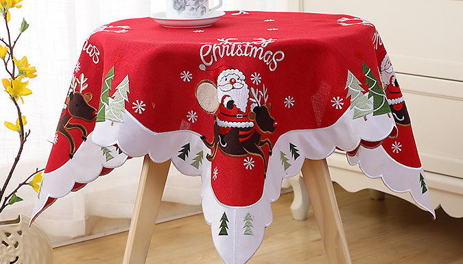 Christmas Embroidered Round Tablecloth at Discount Experts