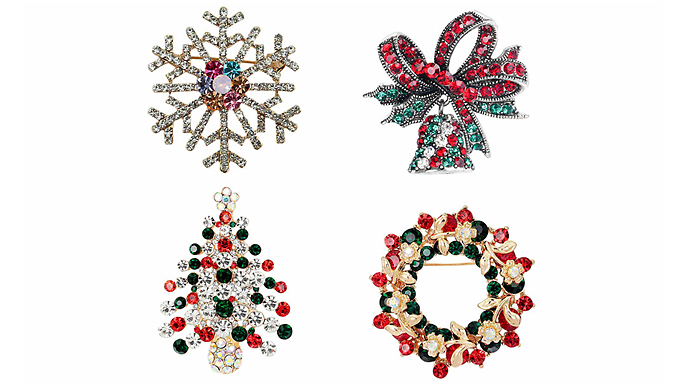 Christmas-Themed Metal Brooch - 4 Designs at Discount Experts