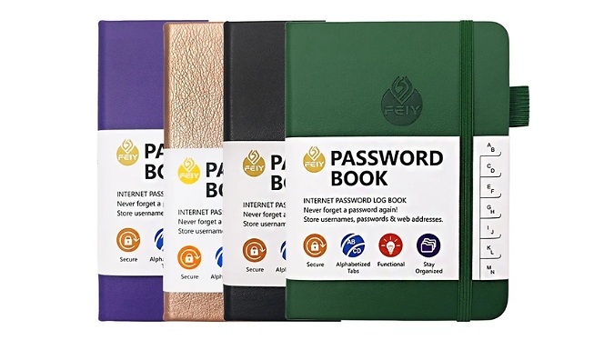 Hardcover Password Keeper Book with Alphabetical Tabs - 4 Colours! at Discount Experts