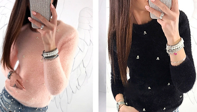 Plush Beaded Pullover Sweaters - 5 Colours & 5 Sizes at Discount Experts