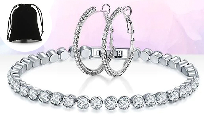 Tennis Bracelet & Hoop Earring Jewellery Set Deal Price £14.99