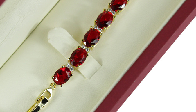 Red Gemstone Oval Cut Created Diamond Bracelet at Discount Experts