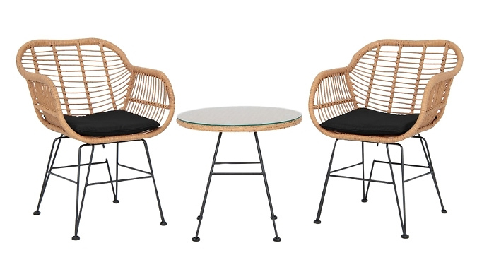 Weather-Resistant 3-Piece Rattan Bistro Set with Cushions Weather-Resistant 3-Piece Rattan Bistro Set with Cushions