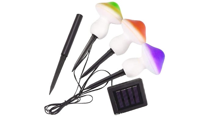 3-Pack of Mushroom Solar Garden Lawn Lights - 2 Colours from Discount Experts