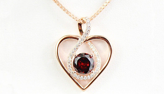 Rose Gold Crimson Gemstone Created Diamond Heart Necklace from Discount Experts