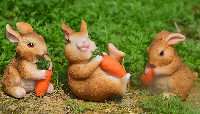 3 or 6 Pack Mini Rabbit Garden Statues - 2 Designs at Discount Experts