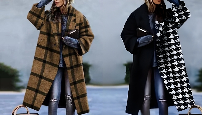 Printed Woollen Coat - 4 Colours, 8 Sizes from Discount Experts