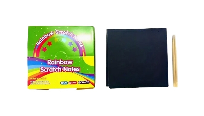 100 or 200 Sheets of Rainbow Scratch Notes - With Bamboo Pen. from Discount Experts
