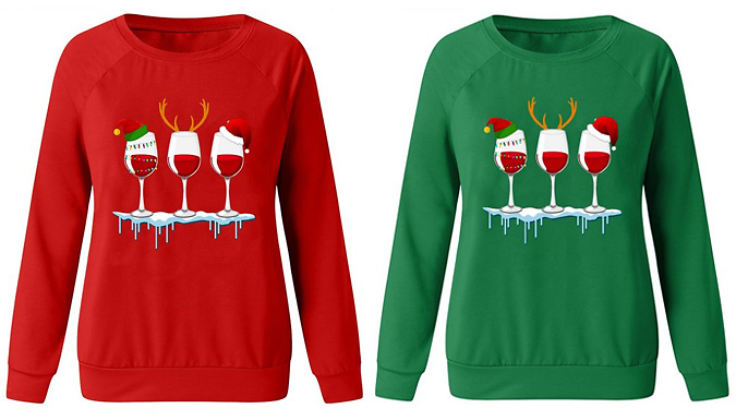 Snowy Wine Glass Christmas Jumper - 6 Colours and 5 Sizes from Discount Experts