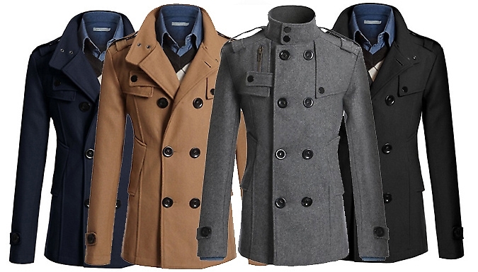 Men's Double-Breasted Wool Coat - 4 Colours & 6 Sizes from Discount Experts