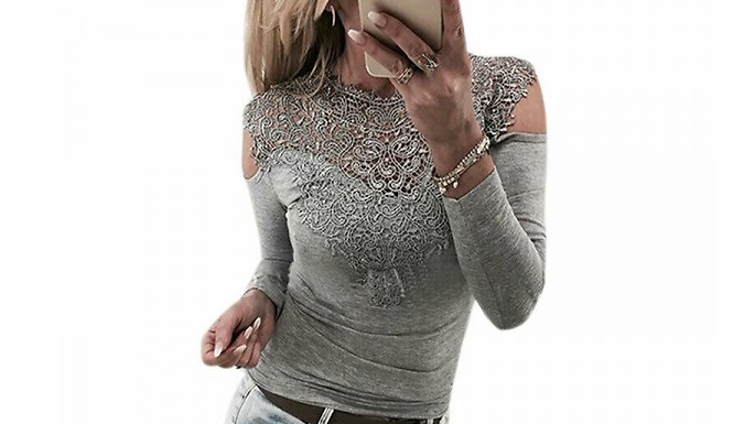 Lace Detail Cold Shoulder Long Sleeved Top - 5 Colours and 4 Sizes from Discount Experts