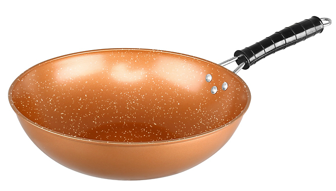Large Copper Chinese Non-Stick Wok from Discount Experts
