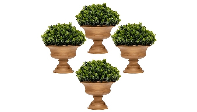 4-Pack Mini Artificial Pine Cone Trees with Vases. from Discount Experts