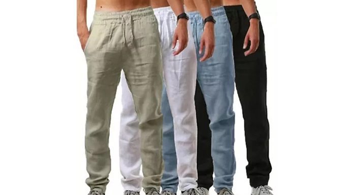Men's Summer Cotton Elastic Waist Trousers - 7 Colours & 5 Sizes at Discount Experts