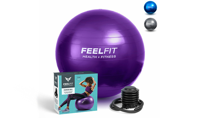 FeelFit Exercise Gym Ball 65cm with Pump - 3 Colours from Discount Experts