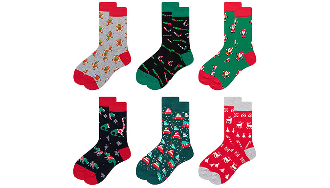 6-Pairs Men's Christmas Socks from Discount Experts