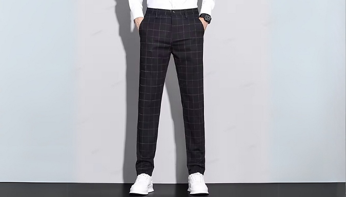 Men's Grid Print Slim Fit Trousers - 2 Colours from Discount Experts