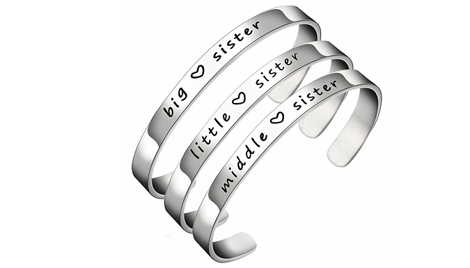 Big, Middle or Little Sister Engraved Cuff Bracelet - 1, 2 or 3 Bracelets from Discount Experts