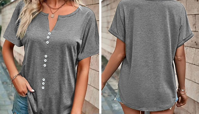 Loose Fit Button-Up Crew Neck Shirt - 7 Colours & 6 Sizes at Discount Experts