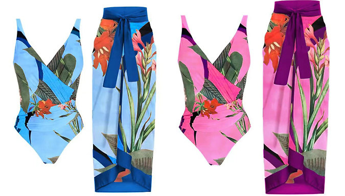 Tropical V-Neck Swimsuit - Available with a Skirt. from Discount Experts
