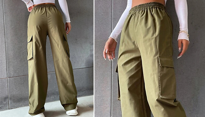 High Waist Flap Pocket Cargo Trousers - 4 Sizes & 3 Colours at Discount Experts