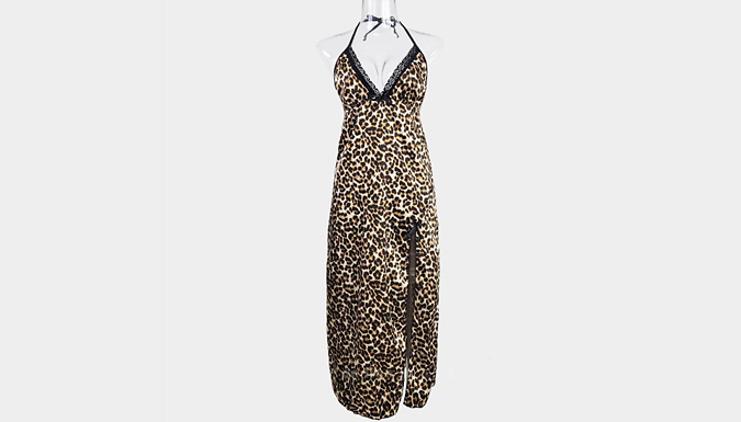 Women's Leopard Print V Neck Nightgown - 3 Sizes at Discount Experts
