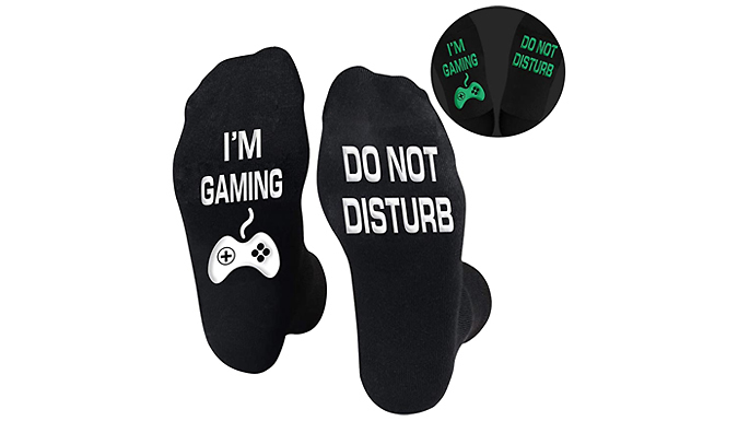 3x Pairs of Glow-In-The-Dark Novelty Gaming Socks - 2 Designs at Discount Experts